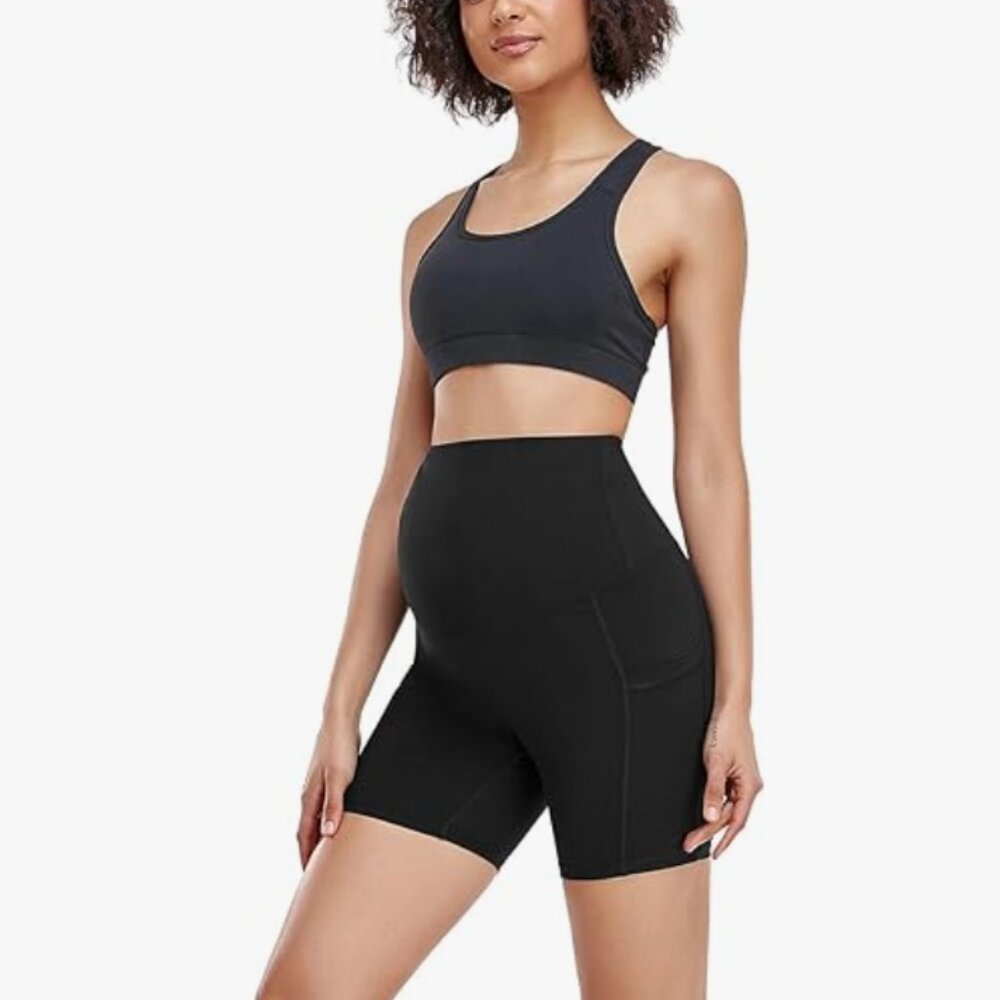 Women's Maternity Yoga Shorts Over The Belly Summer Active Workout Running Pants